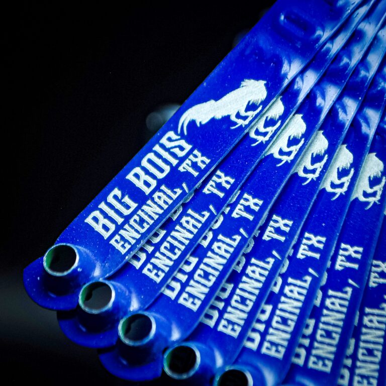 Custom engraved leg bands for Big Bois