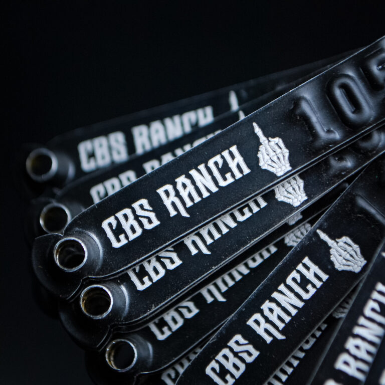 Custom engraved leg bands for CBS Ranch