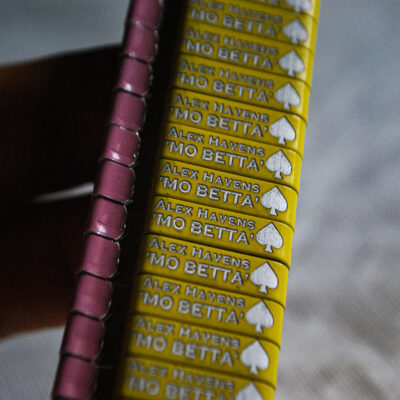 Yellow custom engraved ZIP wing bands for Alex Havens 'Mo Betta'