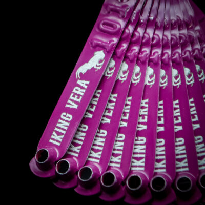 Purple custom engraved leg bands for Iking Vera