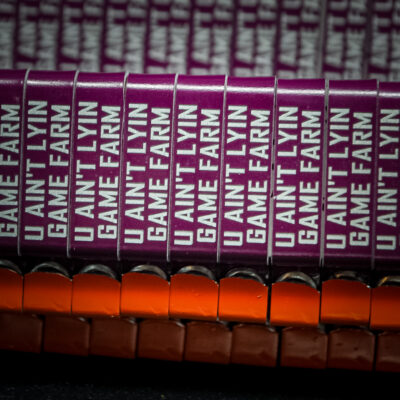 Purple custom engraved ZIP wing bands for U Aint Lyin Game Farm