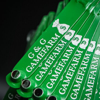 Green custom engraved leg bands for G&G Gamefarm