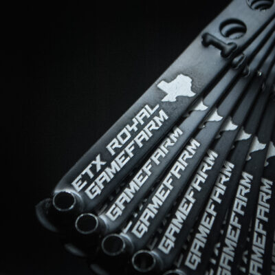Black custom engraved leg bands for ETX Royal Gamefarm